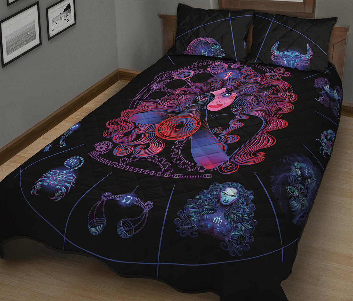 Sagittarius And Astrological Signs Print Quilt Bed Set