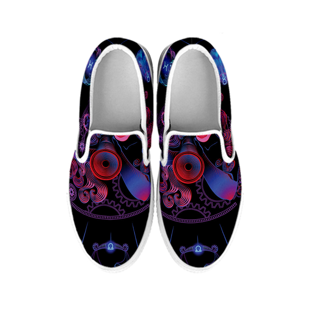 Sagittarius And Astrological Signs Print White Slip On Shoes