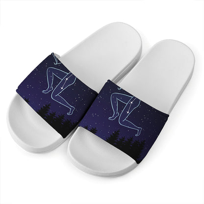 Sagittarius Constellation Print White Slide Sandals