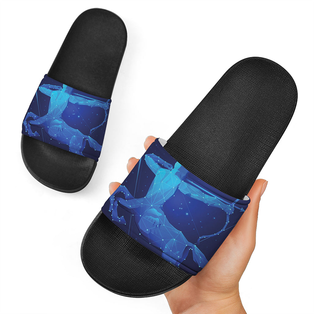 Sagittarius Horoscope Sign Print Black Slide Sandals