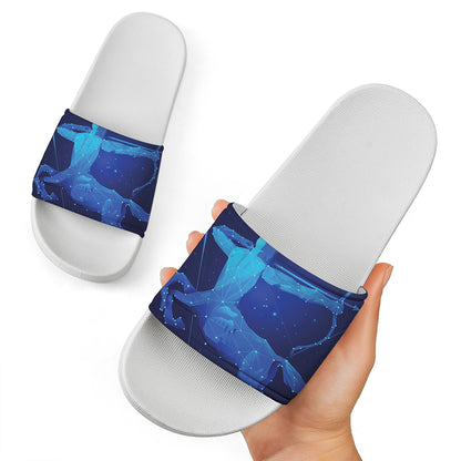 Sagittarius Horoscope Sign Print White Slide Sandals