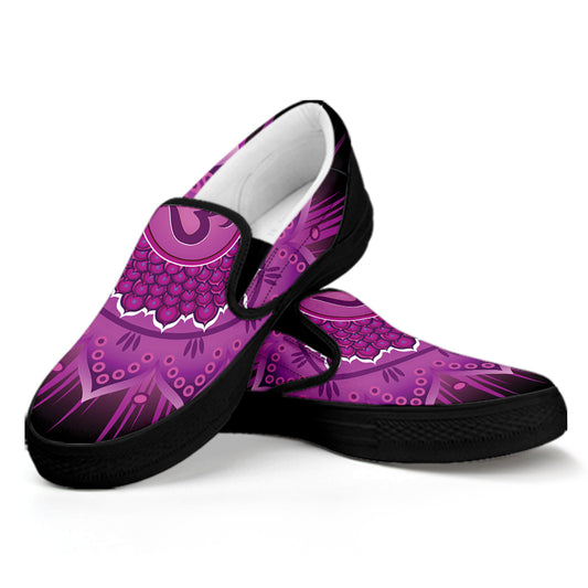 Sahasrara Chakra Mandala Print Black Slip On Shoes