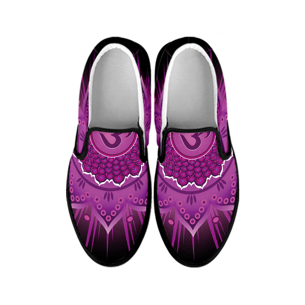 Sahasrara Chakra Mandala Print Black Slip On Shoes