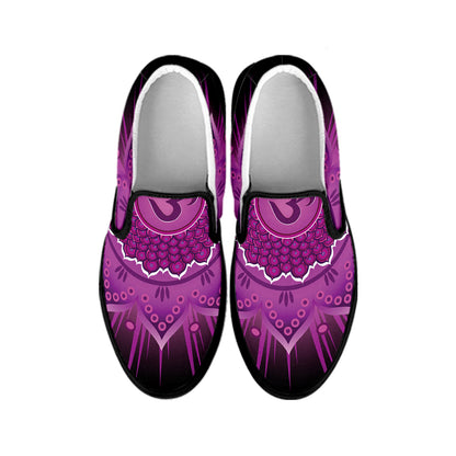 Sahasrara Chakra Mandala Print Black Slip On Shoes