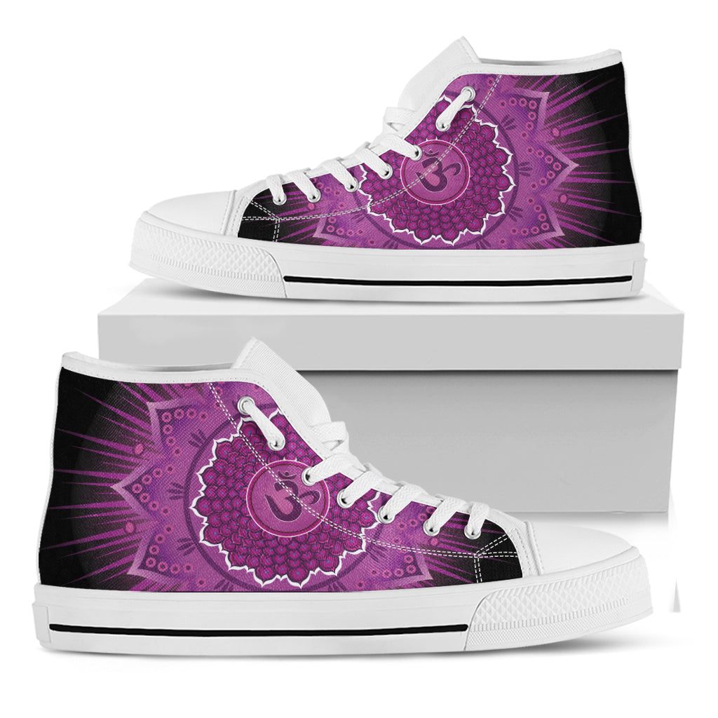 Sahasrara Chakra Mandala Print White High Top Shoes