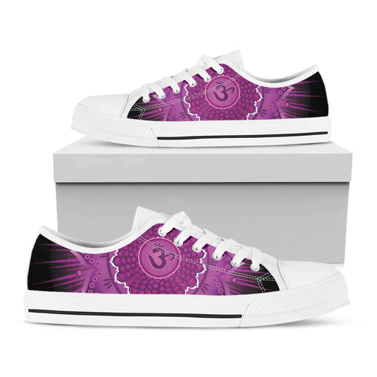 Sahasrara Chakra Mandala Print White Low Top Shoes