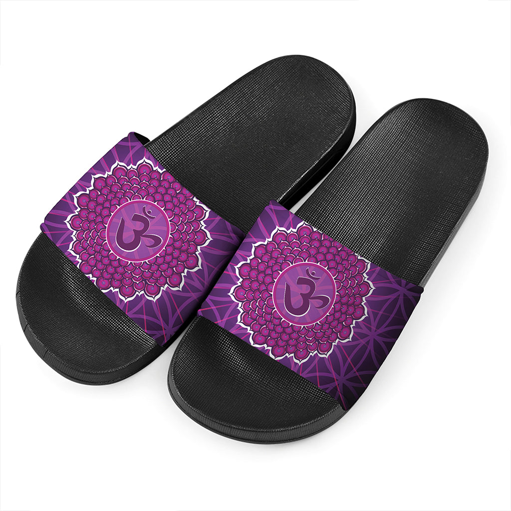 Sahasrara Chakra Spiritual Print Black Slide Sandals