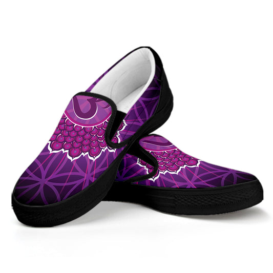 Sahasrara Chakra Spiritual Print Black Slip On Shoes