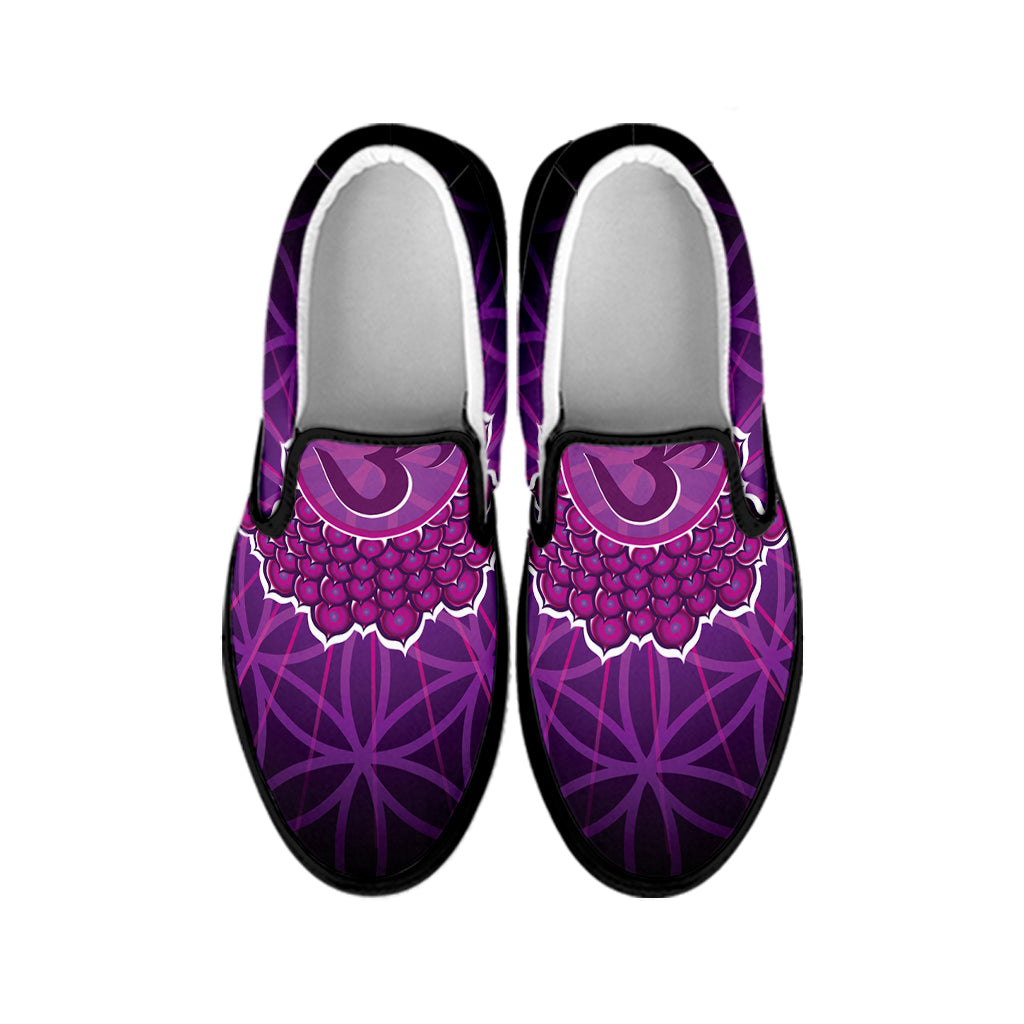 Sahasrara Chakra Spiritual Print Black Slip On Shoes