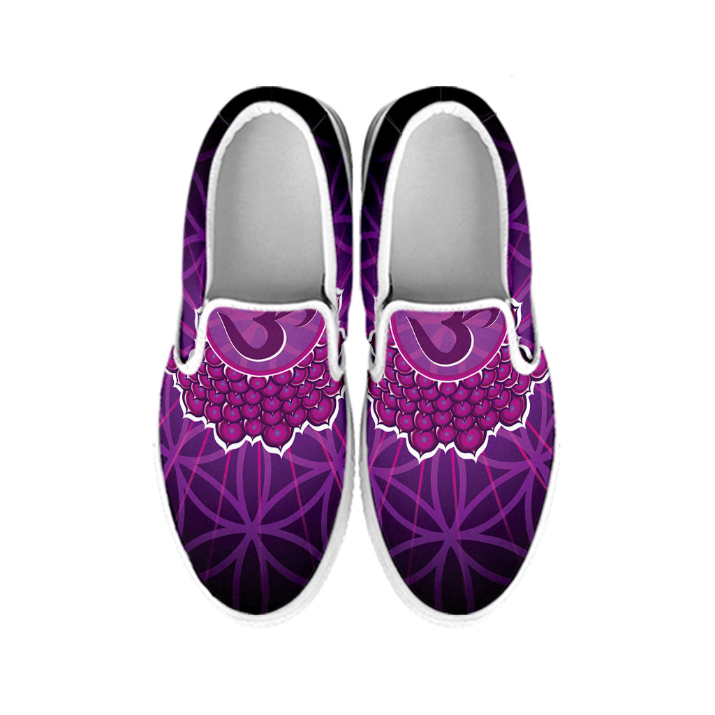 Sahasrara Chakra Spiritual Print White Slip On Shoes