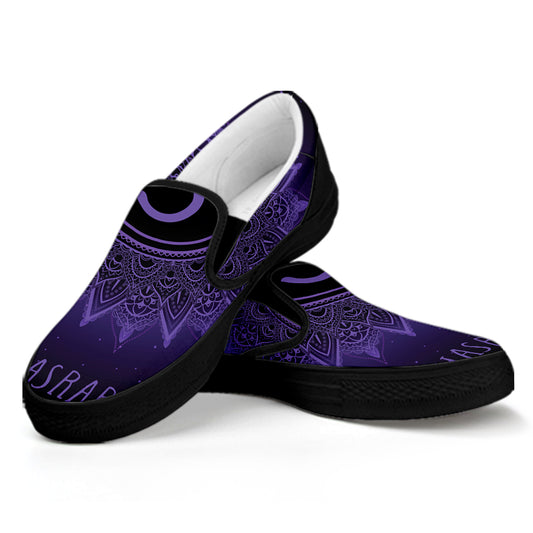 Sahasrara Chakra Symbol Print Black Slip On Shoes