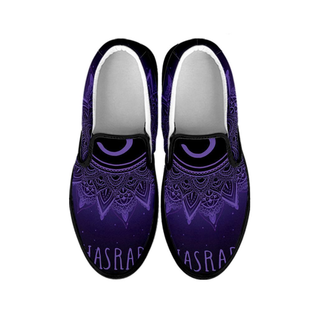 Sahasrara Chakra Symbol Print Black Slip On Shoes