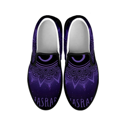 Sahasrara Chakra Symbol Print Black Slip On Shoes