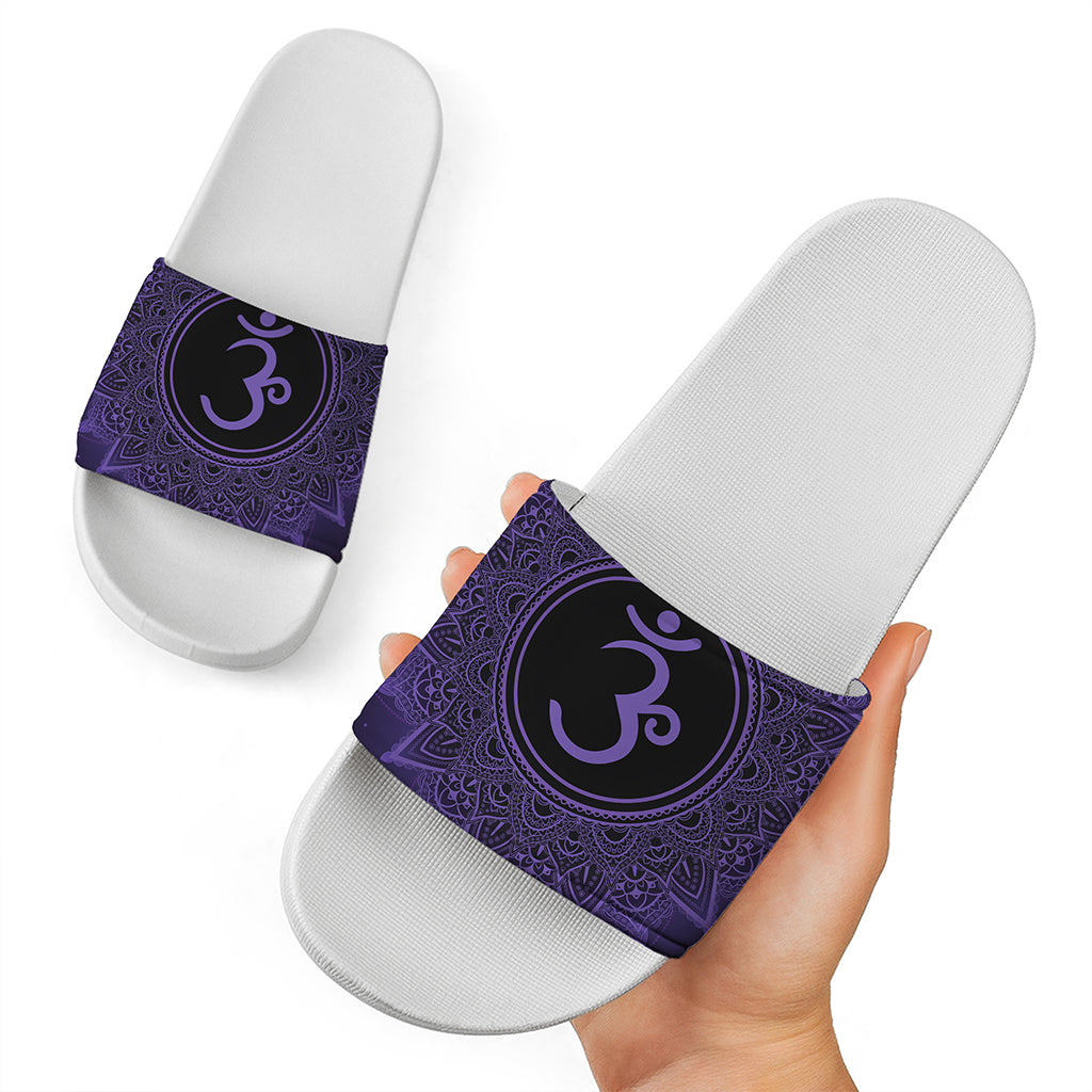 Sahasrara Chakra Symbol Print White Slide Sandals