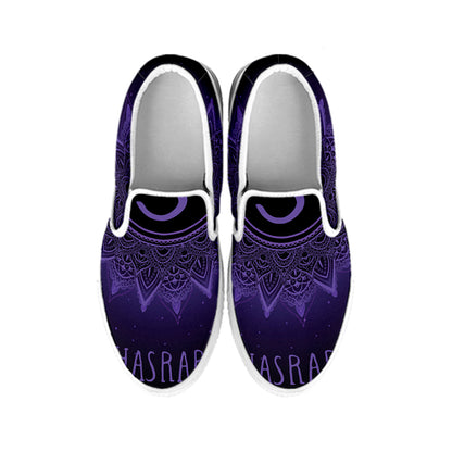 Sahasrara Chakra Symbol Print White Slip On Shoes