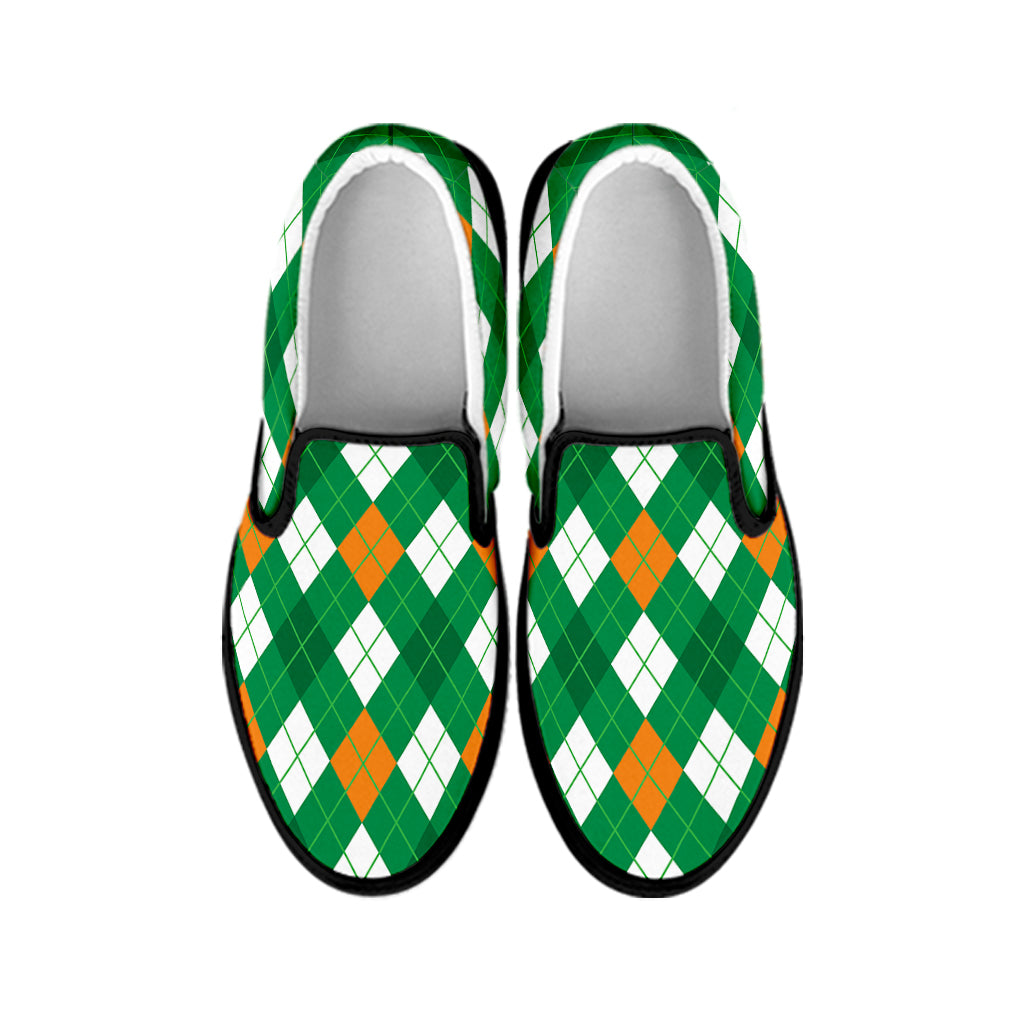 Saint Patrick's Day Argyle Pattern Print Black Slip On Shoes