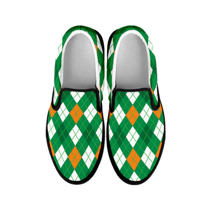 Saint Patrick's Day Argyle Pattern Print Black Slip On Shoes
