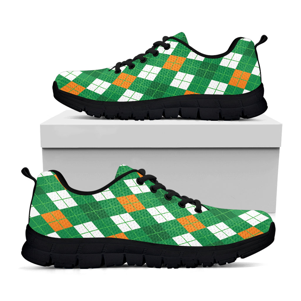 Saint Patrick's Day Argyle Pattern Print Black Sneakers