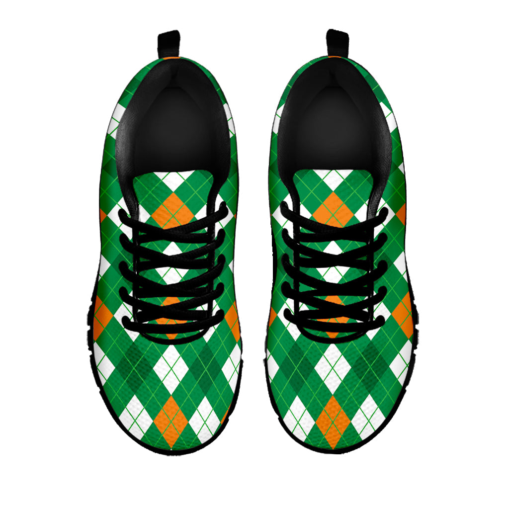 Saint Patrick's Day Argyle Pattern Print Black Sneakers