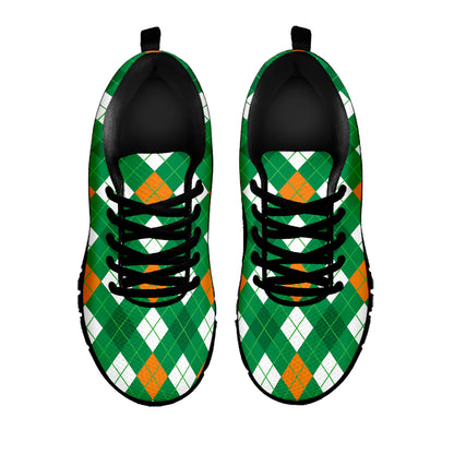 Saint Patrick's Day Argyle Pattern Print Black Sneakers