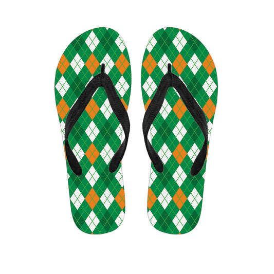 Saint Patrick's Day Argyle Pattern Print Flip Flops