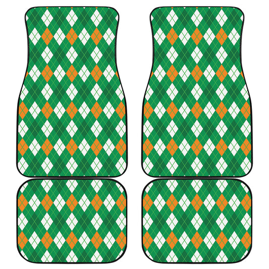 Saint Patrick's Day Argyle Pattern Print Front and Back Car Floor Mats