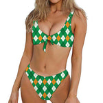 Saint Patrick's Day Argyle Pattern Print Front Bow Tie Bikini