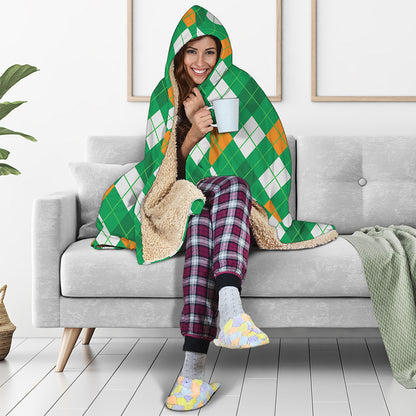 Saint Patrick's Day Argyle Pattern Print Hooded Blanket