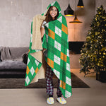 Saint Patrick's Day Argyle Pattern Print Hooded Blanket