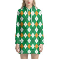 Saint Patrick's Day Argyle Pattern Print Pullover Hoodie Dress