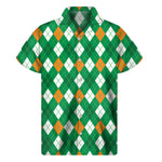 Saint Patrick's Day Argyle Pattern Print Men's Short Sleeve Shirt