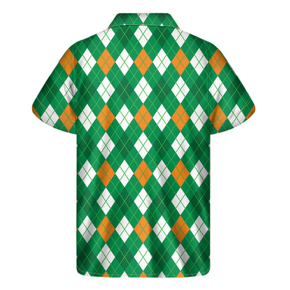 Saint Patrick's Day Argyle Pattern Print Men's Short Sleeve Shirt