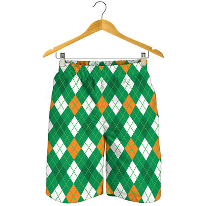 Saint Patrick's Day Argyle Pattern Print Men's Shorts