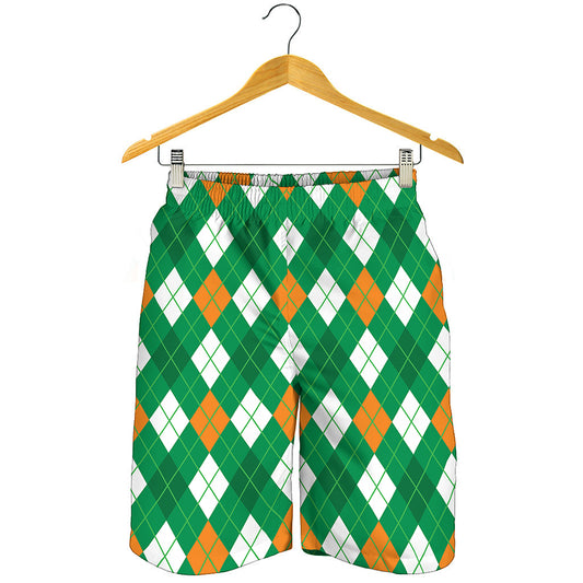 Saint Patrick's Day Argyle Pattern Print Men's Shorts