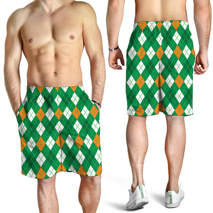Saint Patrick's Day Argyle Pattern Print Men's Shorts