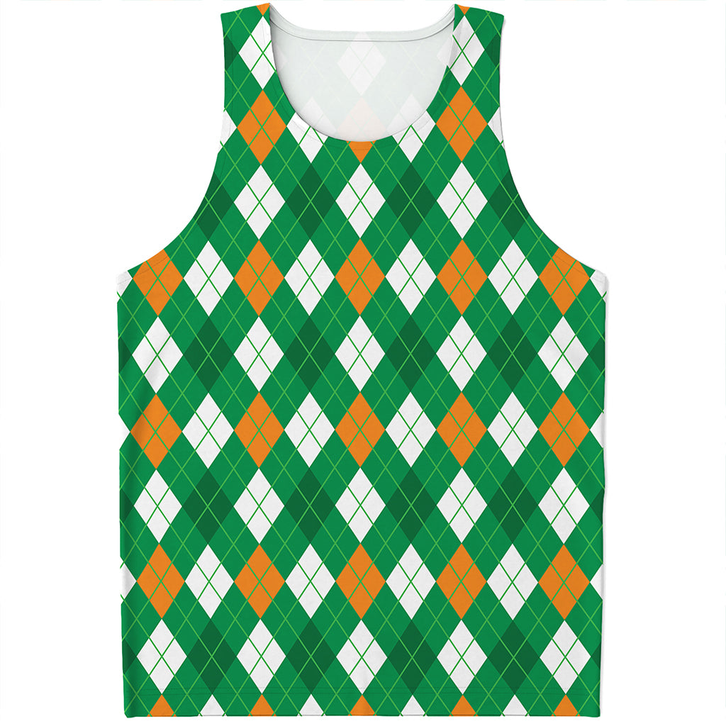Saint Patrick's Day Argyle Pattern Print Men's Tank Top