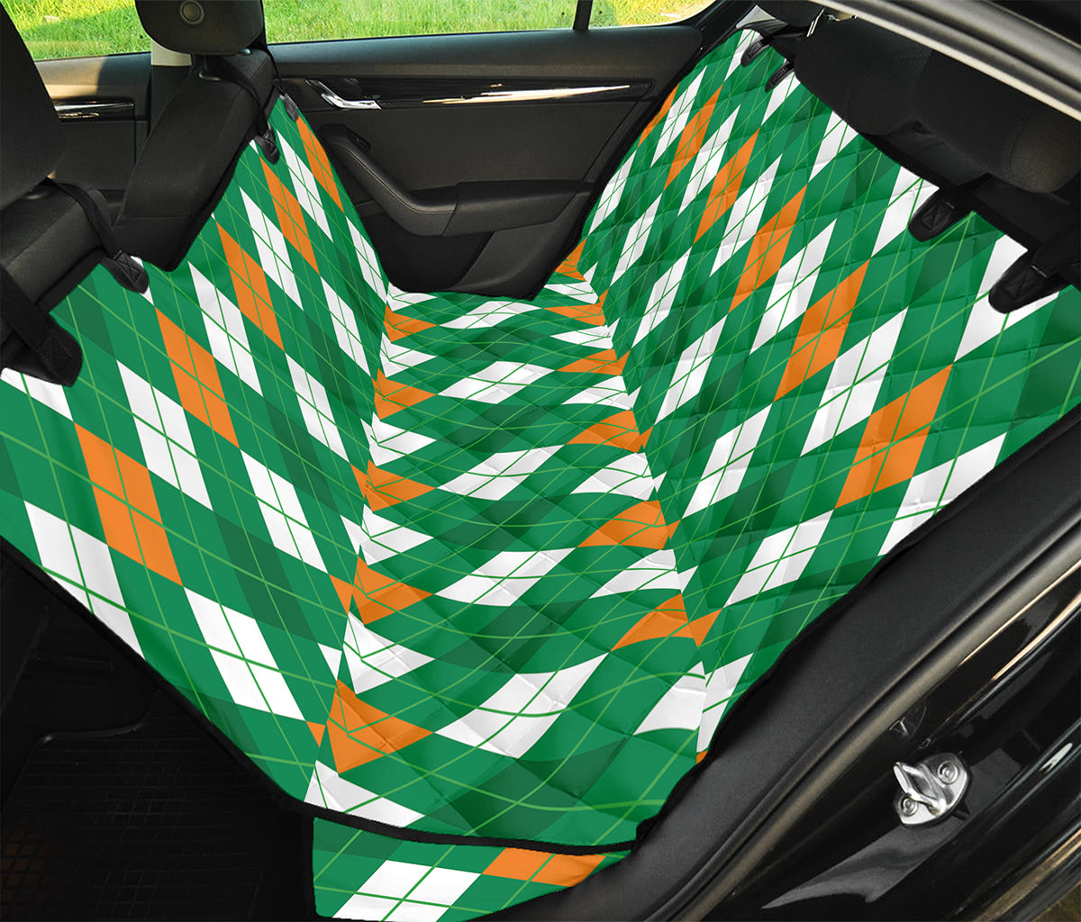 Saint Patrick's Day Argyle Pattern Print Pet Car Back Seat Cover