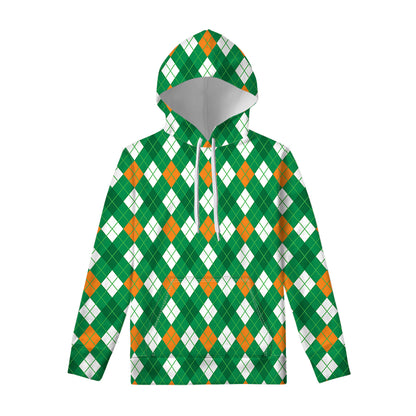 Saint Patrick's Day Argyle Pattern Print Pullover Hoodie