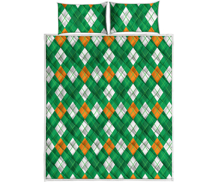 Saint Patrick's Day Argyle Pattern Print Quilt Bed Set