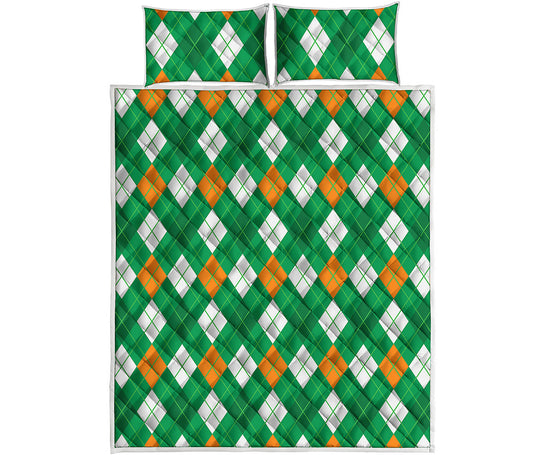 Saint Patrick's Day Argyle Pattern Print Quilt Bed Set
