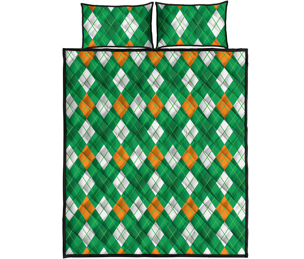 Saint Patrick's Day Argyle Pattern Print Quilt Bed Set