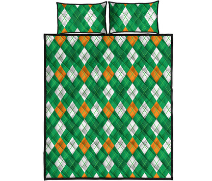 Saint Patrick's Day Argyle Pattern Print Quilt Bed Set