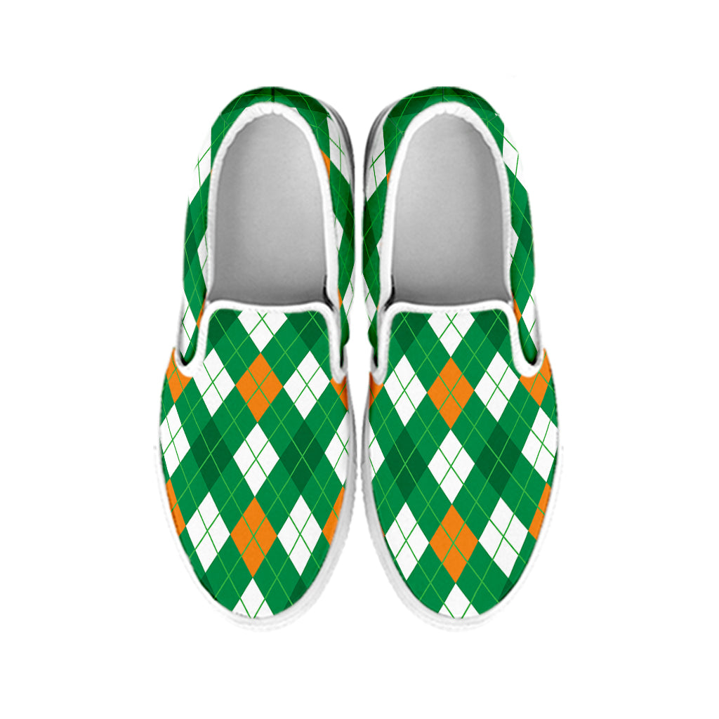Saint Patrick's Day Argyle Pattern Print White Slip On Shoes