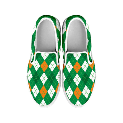 Saint Patrick's Day Argyle Pattern Print White Slip On Shoes