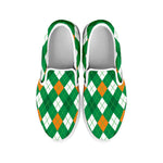 Saint Patrick's Day Argyle Pattern Print White Slip On Shoes