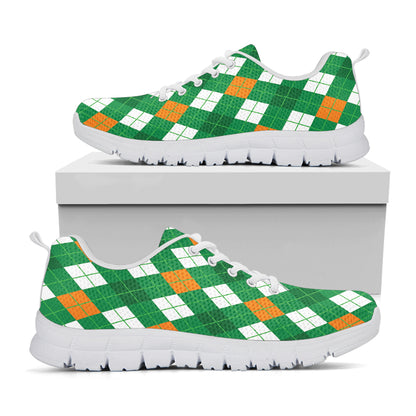 Saint Patrick's Day Argyle Pattern Print White Sneakers