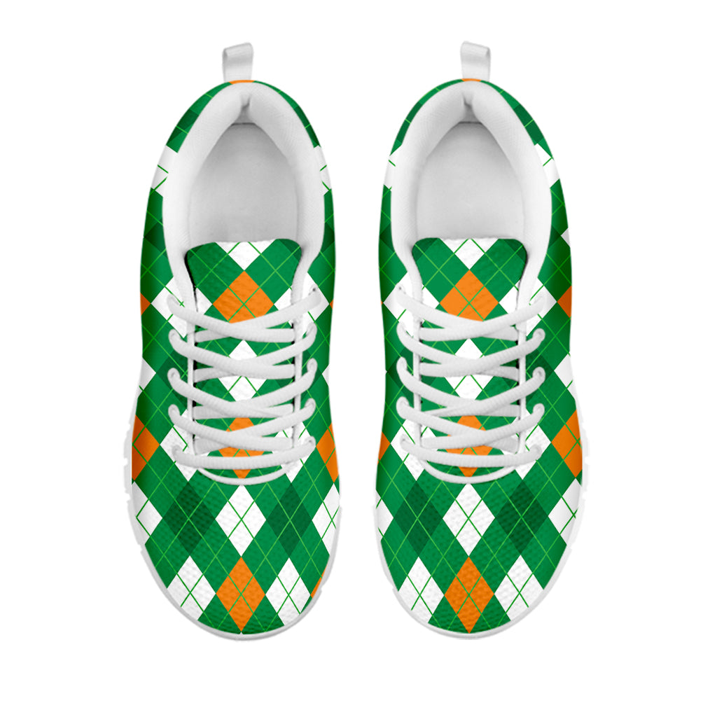 Saint Patrick's Day Argyle Pattern Print White Sneakers