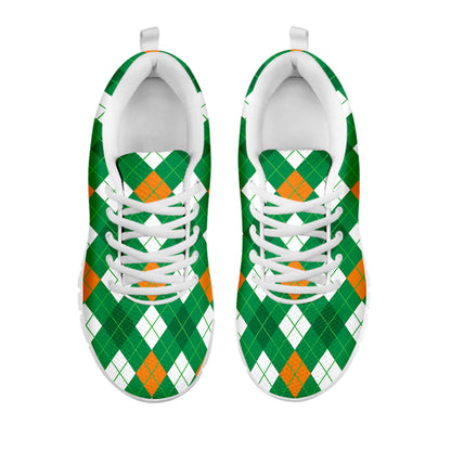 Saint Patrick's Day Argyle Pattern Print White Sneakers