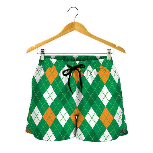 Saint Patrick's Day Argyle Pattern Print Women's Shorts