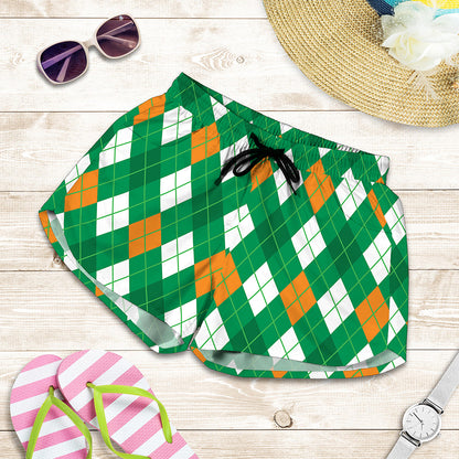 Saint Patrick's Day Argyle Pattern Print Women's Shorts